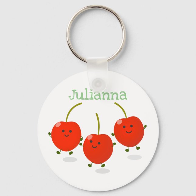 Cute jumping red cherries cartoon illustration key ring (Front)