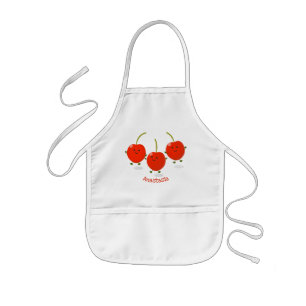 Cute jumping red cherries cartoon illustration kids apron