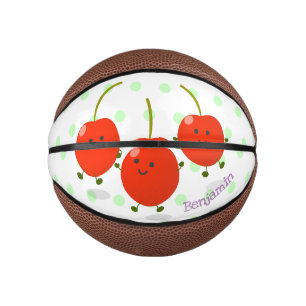 Cute jumping red cherries cartoon illustration mini basketball