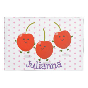 Cute jumping red cherries cartoon illustration pillowcase