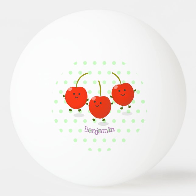 Cute jumping red cherries cartoon illustration ping pong ball (Front)