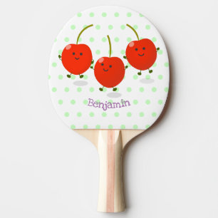 Cute jumping red cherries cartoon illustration ping pong paddle