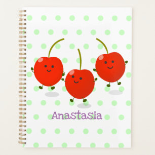 Cute jumping red cherries cartoon illustration planner