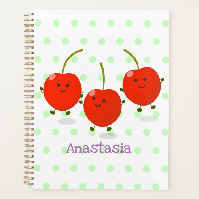 Cute jumping red cherries cartoon illustration planner (Front)