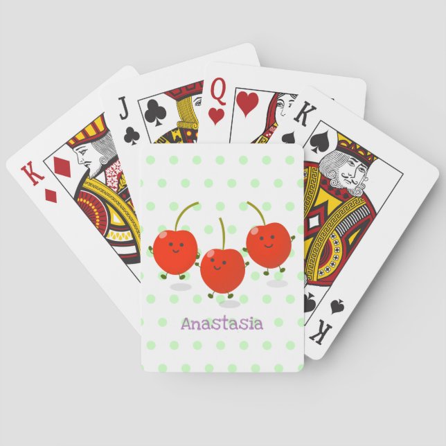 Cute jumping red cherries cartoon illustration playing cards (Back)