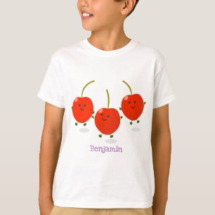 Cute jumping red cherries cartoon illustration T-Shirt