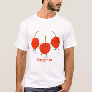 Cute jumping red cherries cartoon illustration T-Shirt