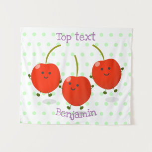 Cute jumping red cherries cartoon illustration tapestry