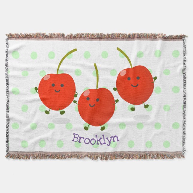 Cute jumping red cherries cartoon illustration throw blanket (Front)