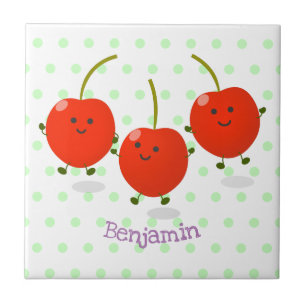 Cute jumping red cherries cartoon illustration tile