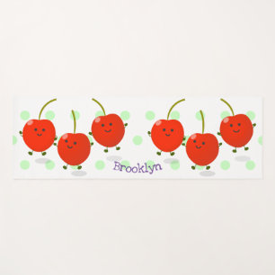 Cute jumping red cherries cartoon illustration yoga mat