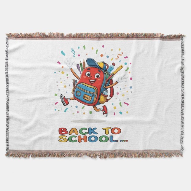 Cute Jumping School Backpack Back To School Design Throw Blanket (Front)