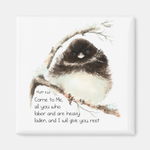 Cute Junco Bird, Scripture, Matt 11:28, Rest Magnet