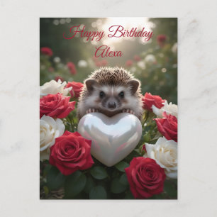 Cute June Hedgehog with Pearl Heart Postcard