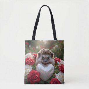 Cute June Hedgehog with Pearl Heart Tote Bag