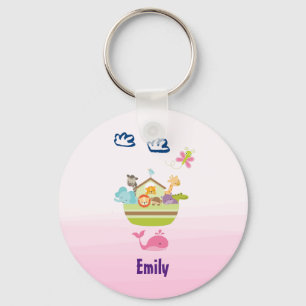 Cute Jungle Animal Ark with a Butterfly and Whale Key Ring
