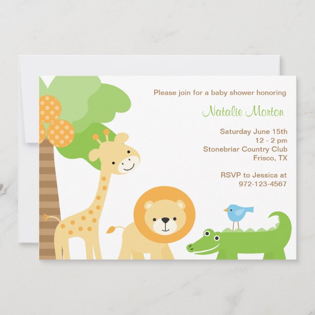 Cute Jungle Animal Invitations (Front)