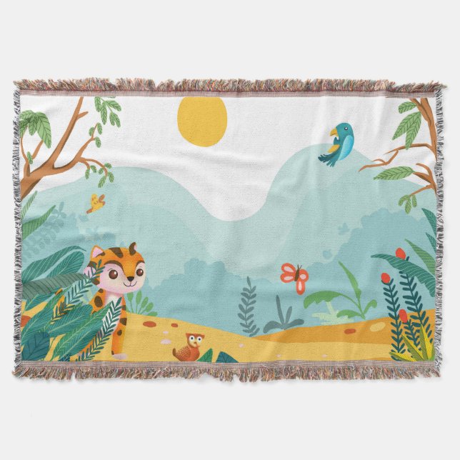 🦁 Cute Jungle Animal Kids Blanket  (Front)
