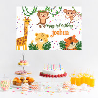 Cute jungle animal party banner