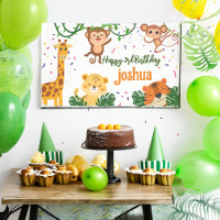 Cute jungle animal party Happy Birthday banner