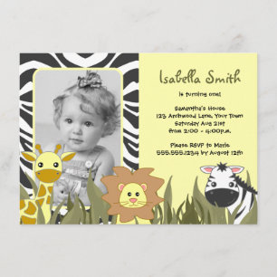 Cute Jungle Animal Photo Birthday Invitation