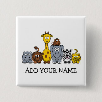CUTE JUNGLE ANIMALS ADD YOUR TEXT 15 CM SQUARE BADGE