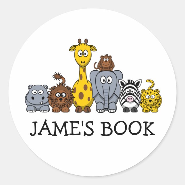 CUTE JUNGLE ANIMALS ADD YOUR TEXT CLASSIC ROUND STICKER (Front)