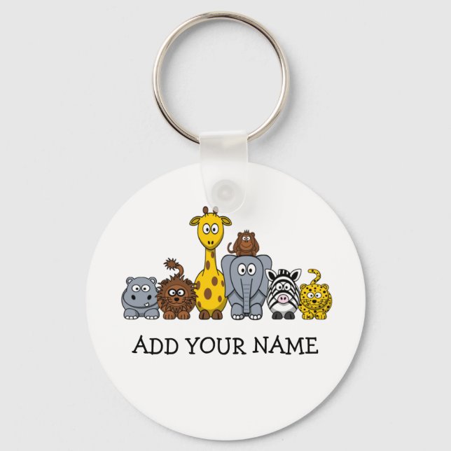 CUTE JUNGLE ANIMALS ADD YOUR TEXT KEY RING (Front)