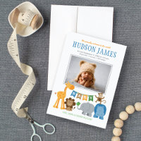 Cute Jungle Animals Baby Boy Blue Photo Birth