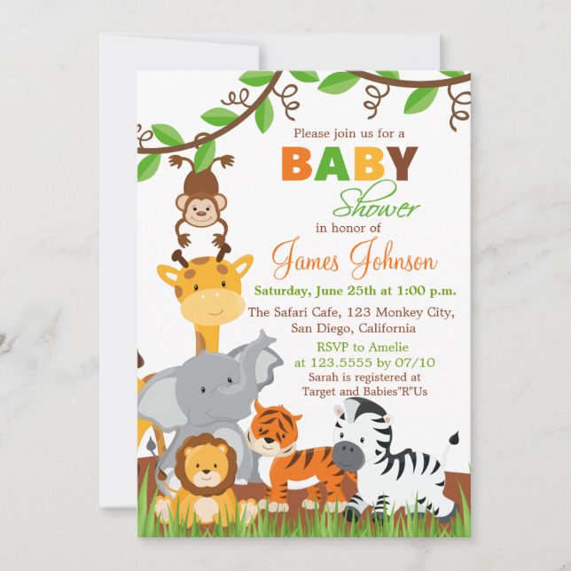Cute Jungle Animals Baby Shower Invitation (Front)