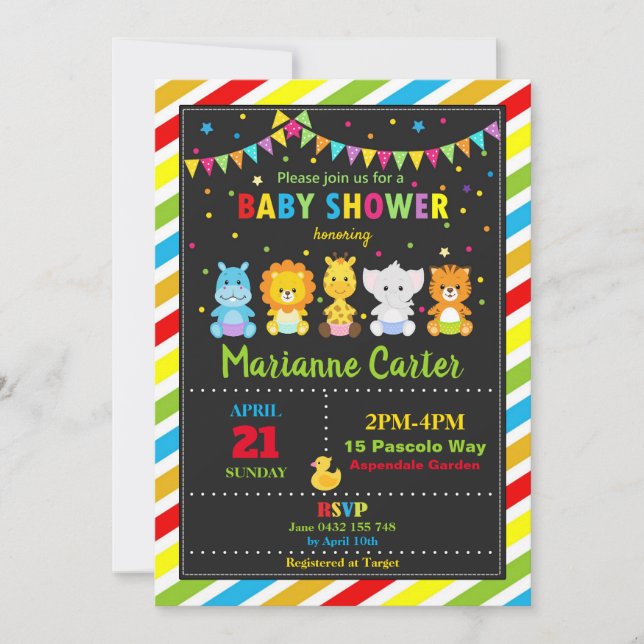 Cute Jungle Animals Baby Shower Invitation Neutral (Front)