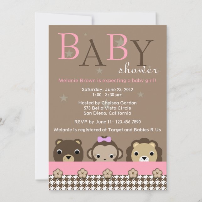 Cute Jungle Animals Baby Shower Invite (Front)