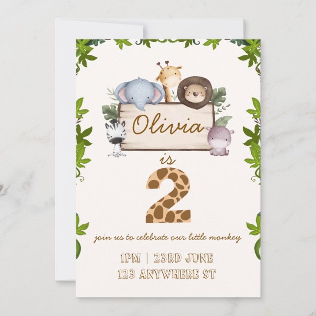 Cute Jungle Animals Birthday Invitation Card (Front)