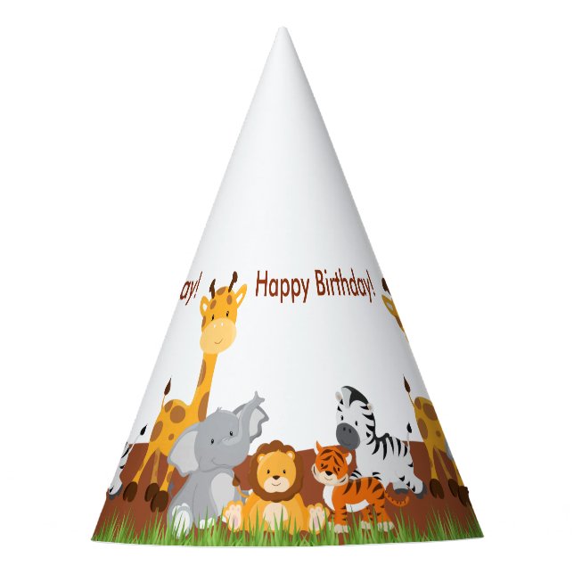 Cute Jungle Animals Birthday Party Hat (Front)