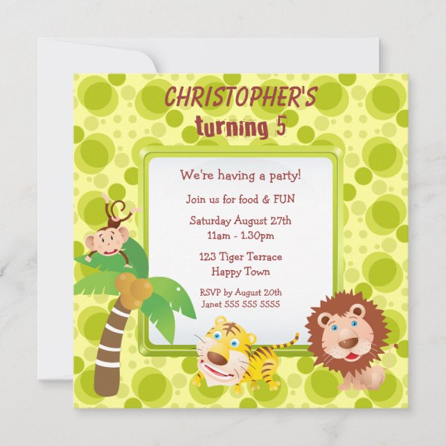 Cute Jungle Animals Birthday Party Invitation (Front)