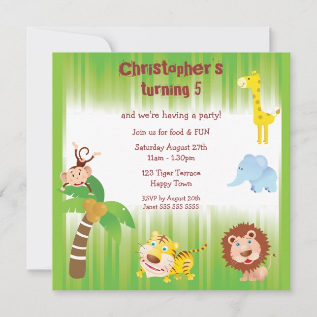 Cute Jungle Animals Birthday Party Invitation (Front)