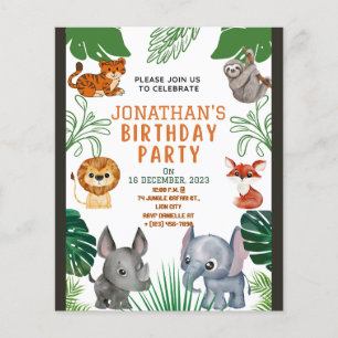 Cute Jungle Animals Birthday Party Invitation Flyer