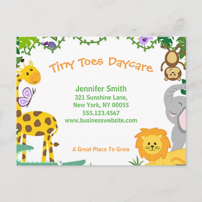 Cute Jungle Animals Child Daycare Business Postcard (Front)