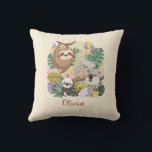 ​Cute Jungle Animals Floral Custom Name Throw pil Cushion<br><div class="desc">Brighten up your child's room with this adorable throw pillow featuring a charming trio of jungle friends: a sloth, a koala, and a panda, all nestled in lush tropical greenery. This personalized pillow includes the name 'Olivia' in a sweet script that you can easily customize. Perfect for a jungle-themed nursery,...</div>