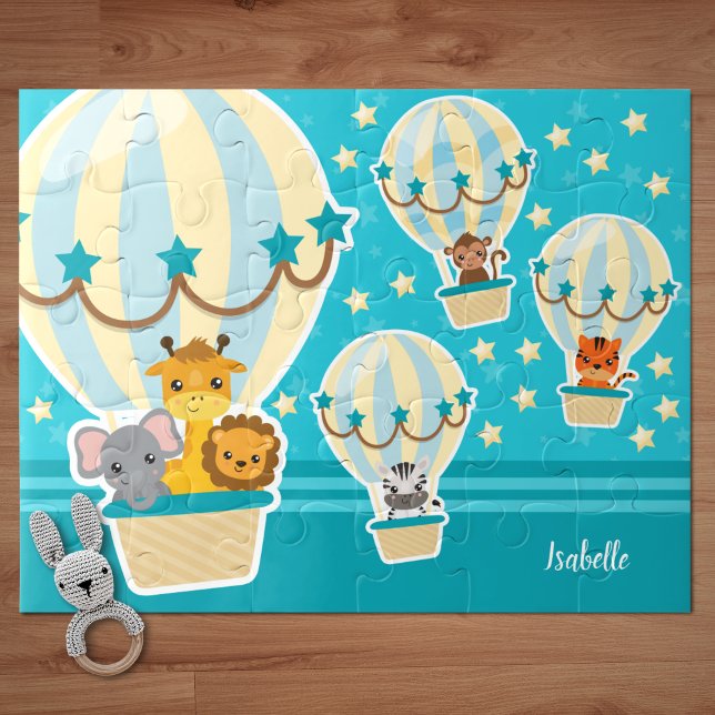 Cute Jungle Animals Flying in Hot Air Balloons Jigsaw Puzzle (Creator Uploaded)