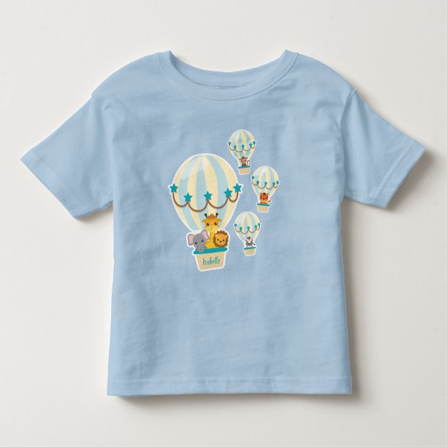 Cute Jungle Animals Flying in Hot Air Balloons Toddler T-Shirt (Front)