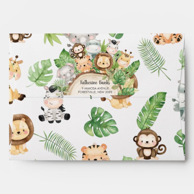 Cute Jungle Animals Greenery Baby Shower Birthday Envelope (Back (Top Flap))