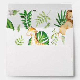 Cute Jungle Animals Greenery Birthday Baby Shower Envelope