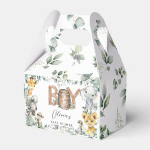Cute Jungle Animals Greenery Boy Baby Shower Favour Box