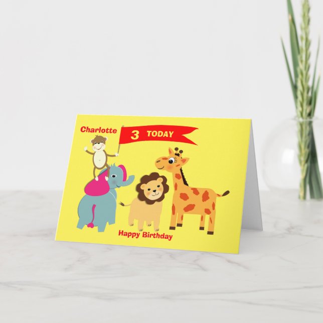 Cute Jungle Animals Happy Birthday Personalised Card (Front)