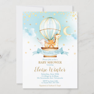 Cute Jungle Animals Hot Air Balloon Baby Shower Invitation