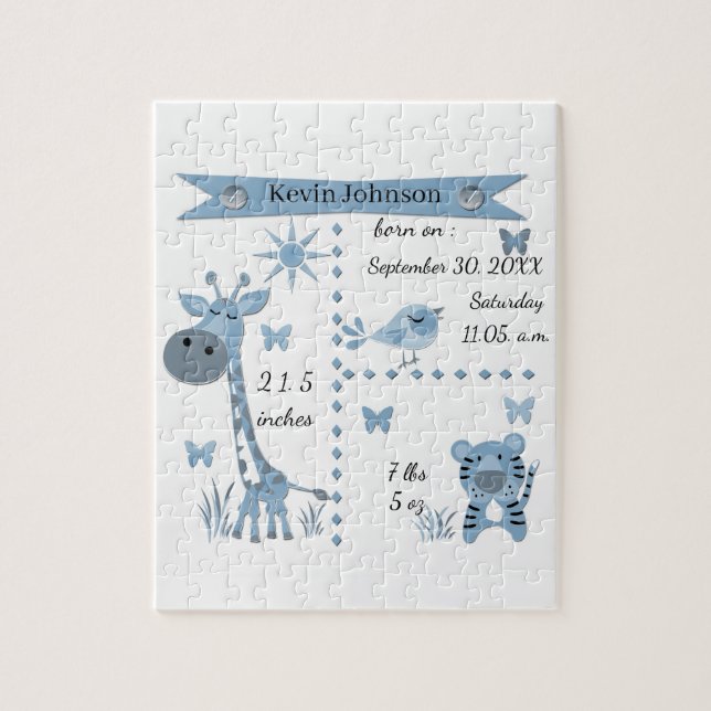 Cute jungle animals in light blue for boy  jigsaw puzzle (Vertical)
