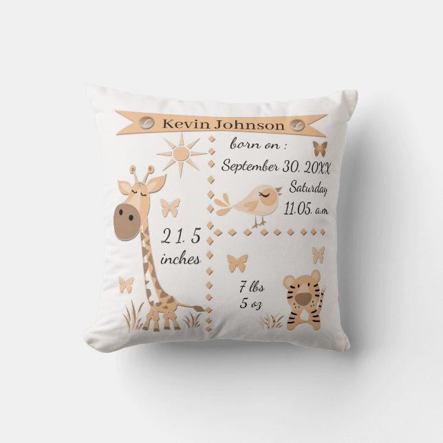 Cute jungle animals in peach throw pi throw pillow (Front)