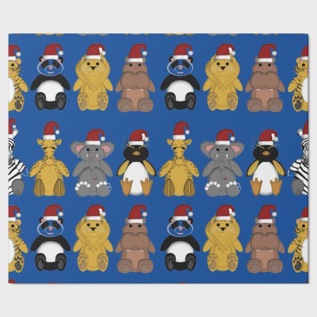 CUTE JUNGLE ANIMALS IN SANTA HATS Wrapping Paper (Seam)