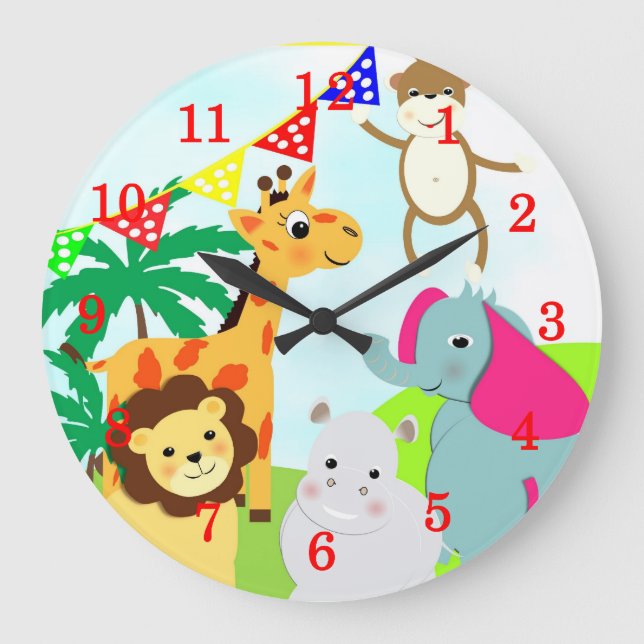 Cute Jungle Animals Kids Clock (Front)